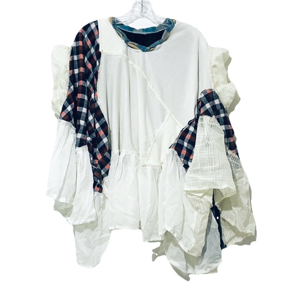 Bohemian Hippie White Asymmetrical Ruffled Blouse Top New Extra Large